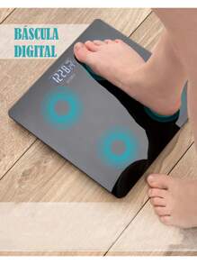 Báscula Digital Inteligente De Cristal Templado Hasta 180 Kg Cuadrada - Negro - Ver 2