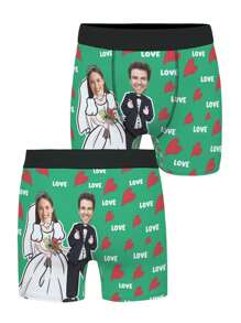 [DIY] Customized Funny Briefs, Men's Underwear, Portrait Photo Customized Briefs, Gifts, Unique Underwear. Large Head Shot, Human Face Replace, Lightweight, Breathable, Quick-Drying, Comfortable Fabric. Gift For Friends/Partner, Party/Birthday Present - Green - View 6