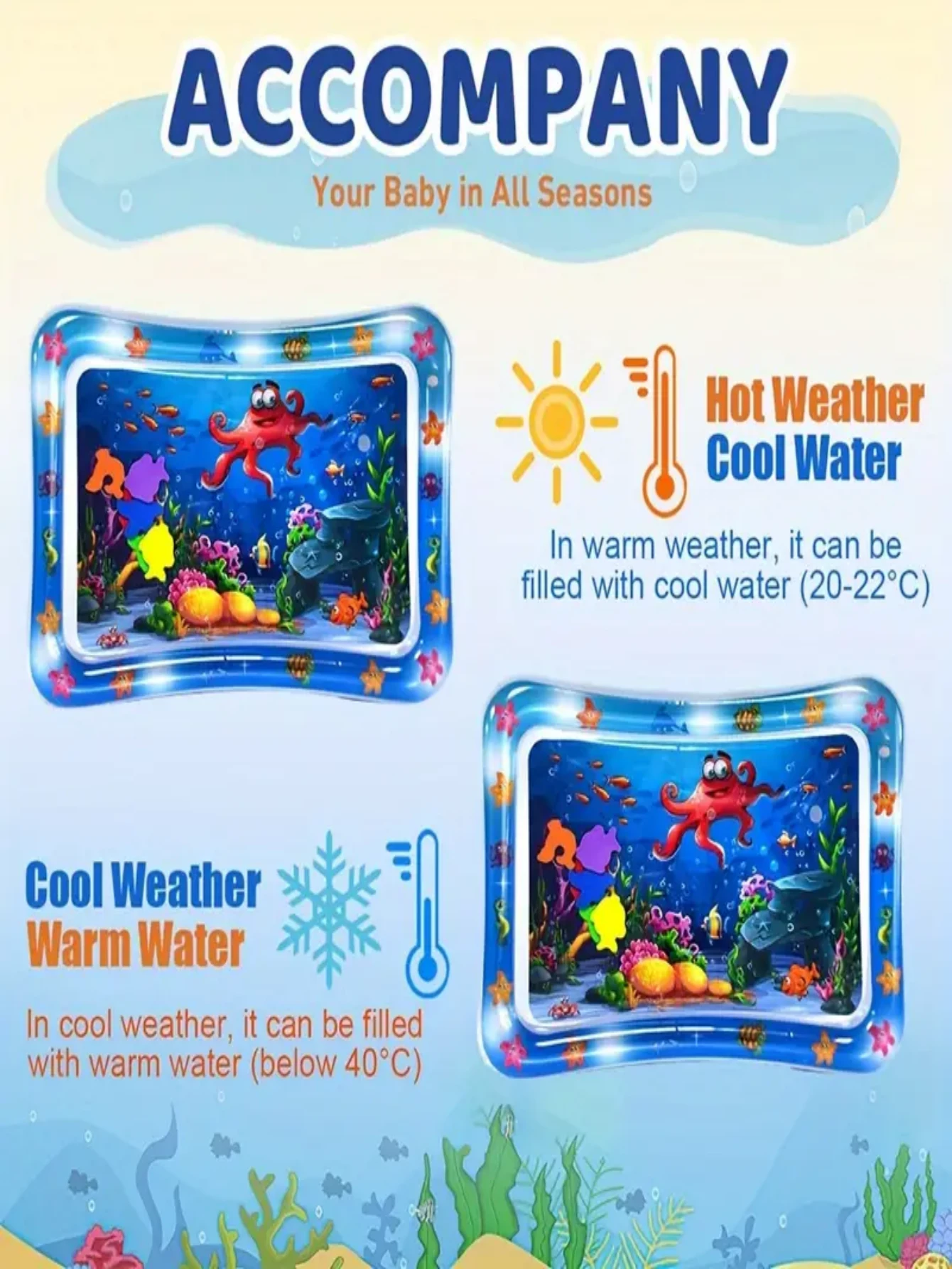 1pc Inflatable Tummy Time Premium Water Mat, Infants And Toddlers