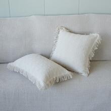 1 pièce Housse de coussin à franges en tricot texturé, Housse de coussin pour canapé de couleur unie, Housse de coussin pour appui-tête de lit pour décoration de chambre bohème
