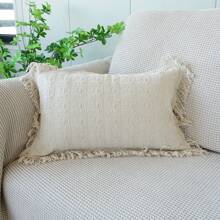 1 pièce Housse de coussin à franges en tricot texturé, Housse de coussin pour canapé de couleur unie, Housse de coussin pour appui-tête de lit pour décoration de chambre bohème
