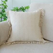 1 pièce Housse de coussin à franges en tricot texturé, Housse de coussin pour canapé de couleur unie, Housse de coussin pour appui-tête de lit pour décoration de chambre bohème