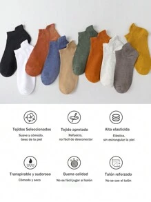 Hombres 10 Pares Calcetines Cortos Con Protección Para Los Oídos, Delgados Y Transpirables, Adecuados Para Primavera, Verano, Ropa Casual O Deportiva