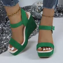 2024 New Summer High Heel Wedge Sandals, Open Toe, Fashionable Striped Strap Women's Shoes