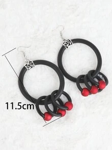 1對時尚女性吊墜耳環，波西米亞風格珠寶設計，派對配件，橡膠裝飾 - 黑色 - 查看 2