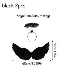 2PCS Halloween Angel Wings/Demonic Wings Set, Feather Props, Suitable For Party Decoration, Dance Events, Performances, Fashion Magazine Shoots, Model Parades And Various Holiday Role-Playing Props (Made Of Natural Feathers)