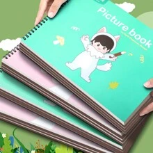 1 pièce Carnet de croquis spiralé épais A4/18K/16K en papier non saignant pour enfants, bloc de papier de dessin et de gribouillage de dessins animés, 30 feuilles