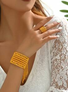 18K vergoldetes 2 Stücke Armbänder- und Ringe-Set für Frauen, elegantes Schmuckset für Hochzeit, Party