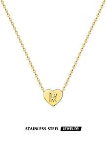 1 件时尚心形 A-Z 字母项链女式简约不锈钢链条项链女式吊坠时尚珠宝礼物情人节、妈妈、母亲、母亲节、礼物 - 心字母 - 查看 15