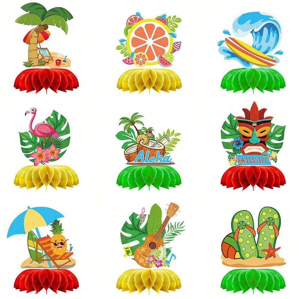 PHOGARY 9Pcs Hawaiian Luau Honeycomb Centerpieces Table Topper Hawaiian...
