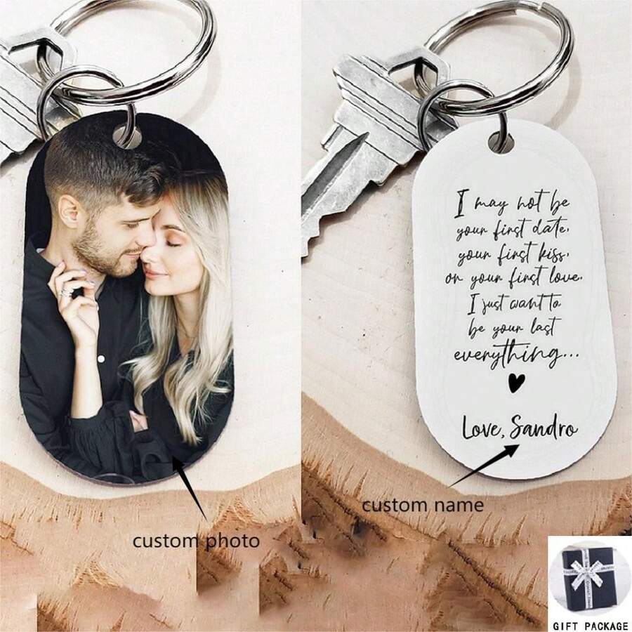 個性化情侶照片及姓名鑰匙扣，「我的一切」，情侶鑰匙扣，照片鑰匙扣紀念禮物，週年紀念禮物，最佳男女朋友選擇 - 銀色 - 查看 1