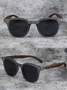1pc Wood Grain Leg Rivet Fashion Unisex Fashion Glasses, Stylish For Summer Beach Vacation,Outdoor,Travel Back To School Fashionable Preppy School Look