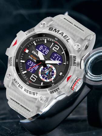  1pc Men's Smael Outdoor Transparent Dual Display Waterproof Electronic Sports Watch With Night Light As A Gift For Students Returning To School