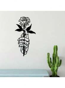 1 件金属骨头手拿着花艺术墙饰，骷髅手金属墙饰，金属骷髅手拿着花标志，骷髅手标志，客厅墙饰，骷髅手金属墙饰，家居装饰，房间装饰，墙饰 - 黑色 - 查看 2