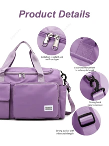 1pc 35l Gym Bag, Yoga Crossbody Bag, Sports Bag With Shoe Compartment And Wet Clothes Compartment, Purple Oxford Cloth Wear-Resistant And Waterproof Material, Travel Bag With Wet And Dry Pockets, Lightweight Carry-On Handbag, Weekend Overnight Bag For Women Men Training Trips Workouts Gym Swims And Plane Business Holidays