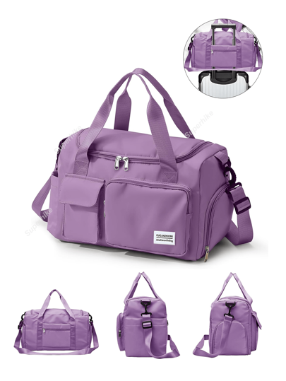 1pc 35l Gym Bag, Yoga Crossbody Bag, Sports Bag With Shoe Compartment And Wet Clothes Compartment, Purple Oxford Cloth Wear-Resistant And Waterproof Material, Travel Bag With Wet And Dry Pockets, Lightweight Carry-On Handbag, Weekend Overnight Bag For Women Men Training Trips Workouts Gym Swims And Plane Business Holidays