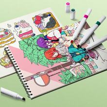 1 pièce Carnet de croquis spiralé épais A4/18K/16K en papier non saignant pour enfants, bloc de papier de dessin et de gribouillage de dessins animés, 30 feuilles