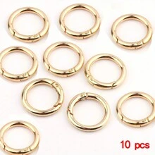 10pcs 3cm High Brightness Moving Keyring Ring With Metal Spring, Keychain Accessory For Clothing And Decoration, DIY Bag Connector, Couple Keyring Accessory Carabiner Clip - Gold - View 1