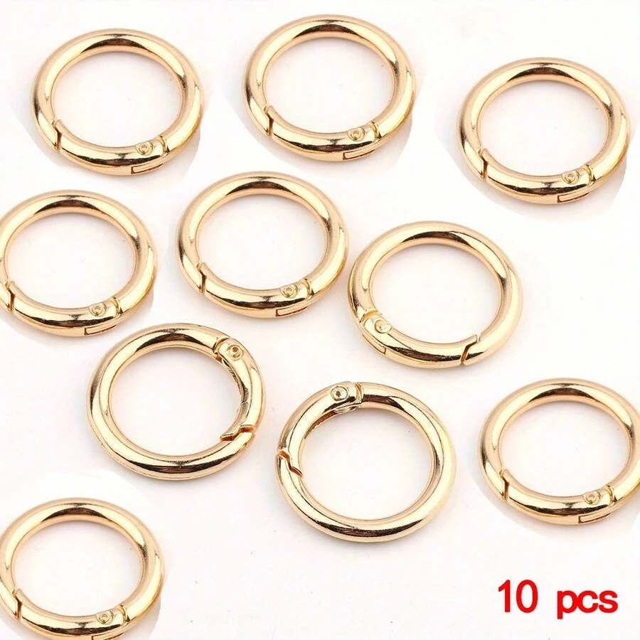 10pcs 3cm High Brightness Moving Keyring Ring With Metal Spring, Keychain Accessory For Clothing And Decoration, DIY Bag Connector, Couple Keyring Accessory Carabiner Clip - Gold - View 1