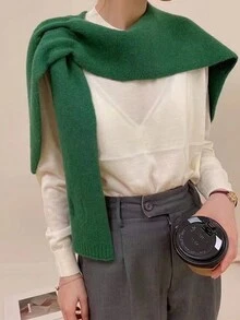 1入四季交叉式女士披肩，實色空調披肩，帶拆卸領襟，時尚多變，適合日常使用，尤其適合校園風格。 - 彩色 - 查看 2