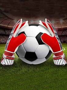 1 par de guantes de portero de fútbol para niños, para niños de 8 a 14 años, con palma resistente y soporte para dedos, guantes de portero de látex unisex negros para adolescentes - Rojo - Ver 4