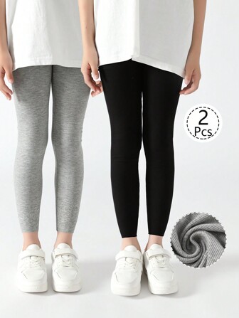 2/1 双女童紧身裤，儿童紧身裤，婴幼儿七分紧身裤，竖条纹，黑色，灰色，纯色，多色，轻盈春夏季，简约时尚，适合日常穿着，柔软舒适的紧身裤，可搭配短袖，适合返校季，休闲搭配，学生，新学期