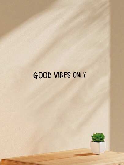 1 pieza Pegatina de pared "Solo buenas vibraciones" para dormitorio, sala de estudio o decoración de fondo, diseño de cita, mejor para decoración de pared, decoración de sala de estar, pegatinas, calcomanía de pared, calcomanía de vinilo para decoraciones del hogar, artículos de decoración de primavera para refrescar tu hogar, pegatinas de decoración de ramas