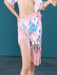 女士肚皮舞演出用鞍形腰鏈，秋季新款東方舞練習套裝 - 閃閃發亮的鑲有亮片的肚皮舞披肩，適用於萬聖節和節日 - 輕便、舒適、可調節 - 是舞蹈愛好者、嘉年華服裝和舞蹈配件的可愛禮物 - 粉色 - 查看 5