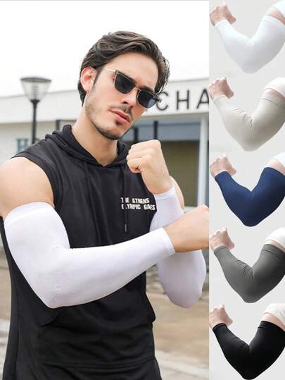 1 par de mangas de seda helada de protección solar para hombres en verano, mangas sueltas y resistentes a los rayos UV, cubiertas para los brazos, guantes blancos, calentadores de brazos para atuendos de otoño, disfraces de Halloween, regalos de mangas negras para hombres