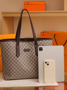 SHIMEINI 2025 经典时尚提花大容量单肩手提包，适合女性日常使用、办公、返校、旅行、度假和礼物 - 卡其色 - 查看 3