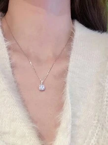 1pc Elegant And Luxurious 925 Silver 1ct Morganite Necklace, Suitable For Daily Wear, Parties, And Work, As A Jewelry Gift For Women Diamond Necklace