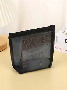 Nylon Mesh Makeup Bag Toiletry Pouch Large Capacity Organizer Cosmetic Bag - Black - View 20