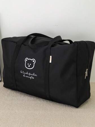 1pc Black Printed Mommy Bag, Kindergarten Quilt & Clothes Storage Bag, Travel Portable All-Season Use