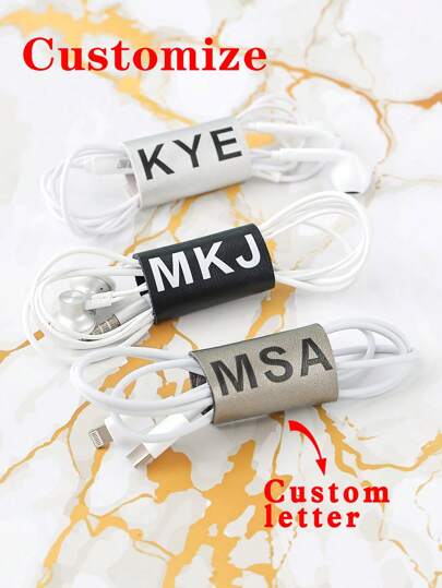 Customizable 4pcs/Set Multicolor Simple Fashion PU Leather Alphabet Charger Cable & Earphone Cord Organizer Clip, Birthday & Festival Gift
