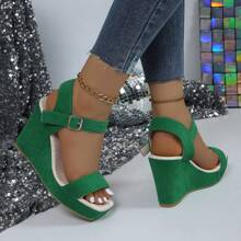 2024 New Summer High Heel Wedge Sandals, Open Toe, Fashionable Striped Strap Women's Shoes