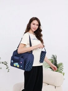 4pcs Baby Car Pattern Large Capacity Diaper Bag - Navy Blue - View 2