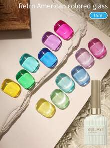 XEIJAYI 8pcs 15ml New Arrival Ice-Clear Glass Dopamine Nail Polish Gel, 2024 Style For Summer Suitable For Nail Art Salon - 彩色 - 查看 2