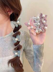 1pc Summer Mint Green Butterfly Orchid Spiral Hair Tie, Perfect For Beach Vacation And Party, Sweet And Elegant Hair Accessory,Cat Ears Ponytail Holders Hair Elastics Hair Rubber Bands Scrunchies Hair Rope Elastic Hair Tie ,Head Piece