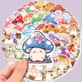 50pcs Cartoon Mushroom Graffiti Stickers For Decorating Cellphones, Laptops, Suitcases, Notebooks Back To School