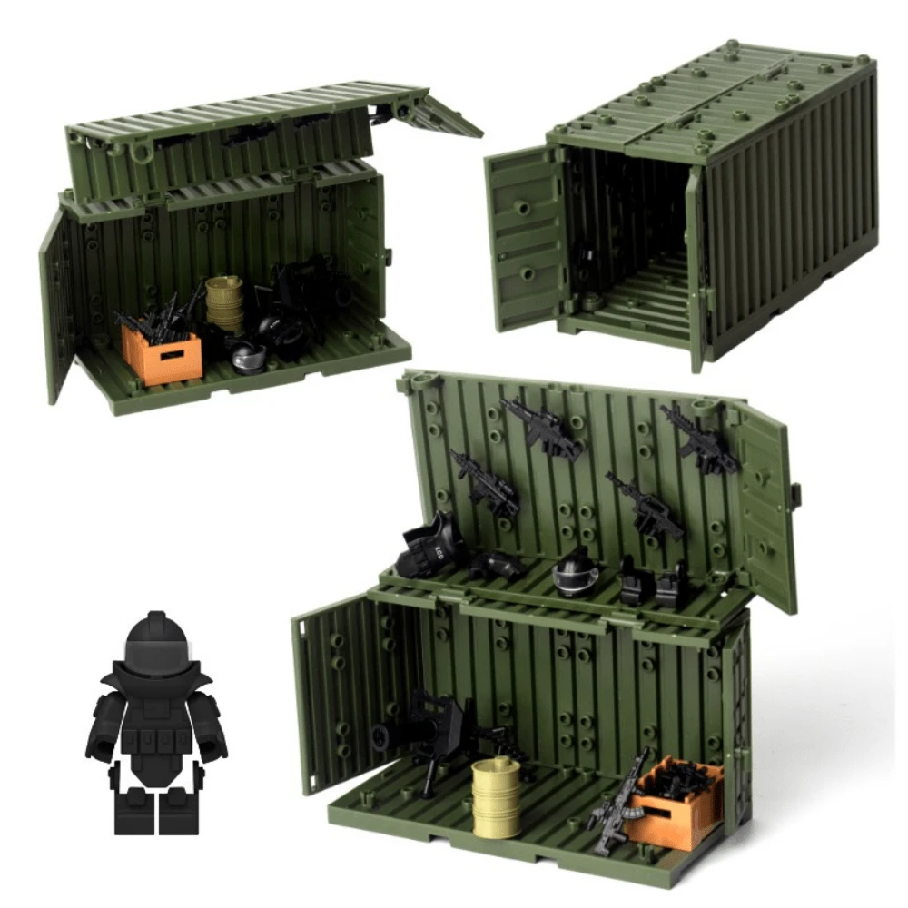 Juguete de bloques de construcción de pequeñas partículas temático militar de 45 piezas, contenedor MOC de combate con accesorios militares para ensamblaje DIY - Biblioteca de combate de contenedores de 45PCS - Ver 1