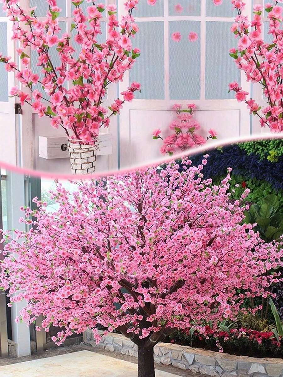 1 set Decoración artificial rama de flor de durazno rosa, flor falsa decorativa para el hogar de 65cm, árbol de flor de durazno de adorno para la decoración de bodas, paisajismo de fiestas, decoración del hogar, adornos de muebles, decoración de fiestas de festivales - Multicolor - Ver 1