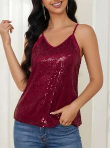 Camisetas & Tops de Tirantes de Mujer Contraste Lentejuelas todo estampado Casual Elegante Fiesta