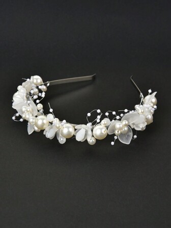 1pc Girls' Sweet Pearl Birthday Party Wedding Season Flower Girl Headband, Princess Style