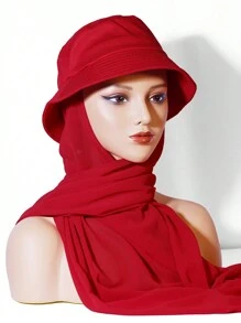 1 buc. Set simplu/colorat la modă pentru femei, inclusiv batic de culoare uni, pălărie din șifon, 2 buc eșarfă și combinație de pălărie - Multicolor - Vizualizare 22