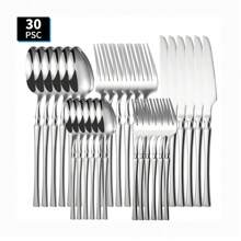 20/30件精致细腰餐具套装（刀、叉、勺）、厨房、圣诞礼物、学校用品 - 銀色 - 查看 8