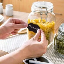 黑板贴纸，120 张防水可重复使用黑板贴纸，具有矩形和不对称形状可移除粘合标签，包括记号笔，适用于厨房香料罐、派对装饰，带可擦除白色粉笔，适用于玻璃瓶、罐子和储物柜 - 黑色 - 查看 6