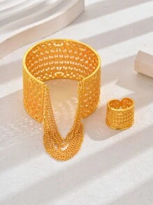 18K vergoldetes 2 Stücke Armbänder- und Ringe-Set für Frauen, elegantes Schmuckset für Hochzeit, Party
