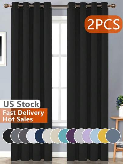 Estelar Textiler 2 Panels Solid Thermal-Insulated Blackout Curtains For Bedroom And Living Room For Protection Against Ultraviolet Rays,