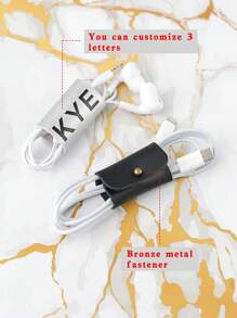 Customizable 4pcs/Set Multicolor Simple Fashion PU Leather Alphabet Charger Cable & Earphone Cord Organizer Clip, Birthday & Festival Gift - Multicolor - View 3