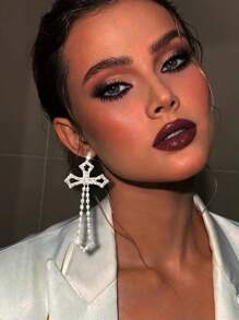 1Pair Sparkly Crystal Dangle Cross Eaaring For Women Rhinestones Blessing Jewelry Gift - Rhinestone Earrings - View 1